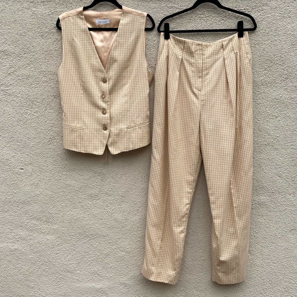 Vintage Evan Picone Waistcoat Vest & Pants Set 14 Yellow Gingham ILGWU